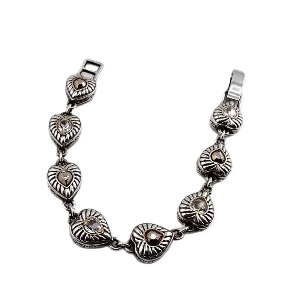Brighton silver plated bracelet with crystals and hearts.